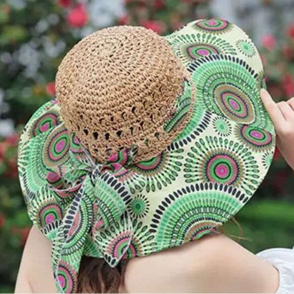 WIDE BRIM FABRIC AND STRAW HAT - Picture 1 of 2